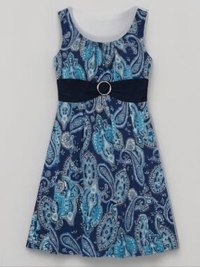Perceptions Navy and Blue Sleeveless Fit & Flare Dress, Size: Petite XS